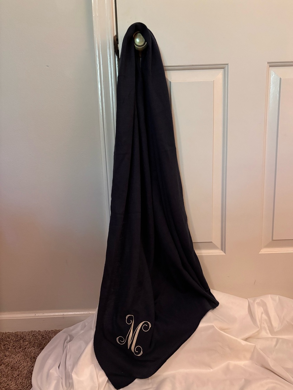 Personalized Navy Poncho with Tan 'M' Embroidery